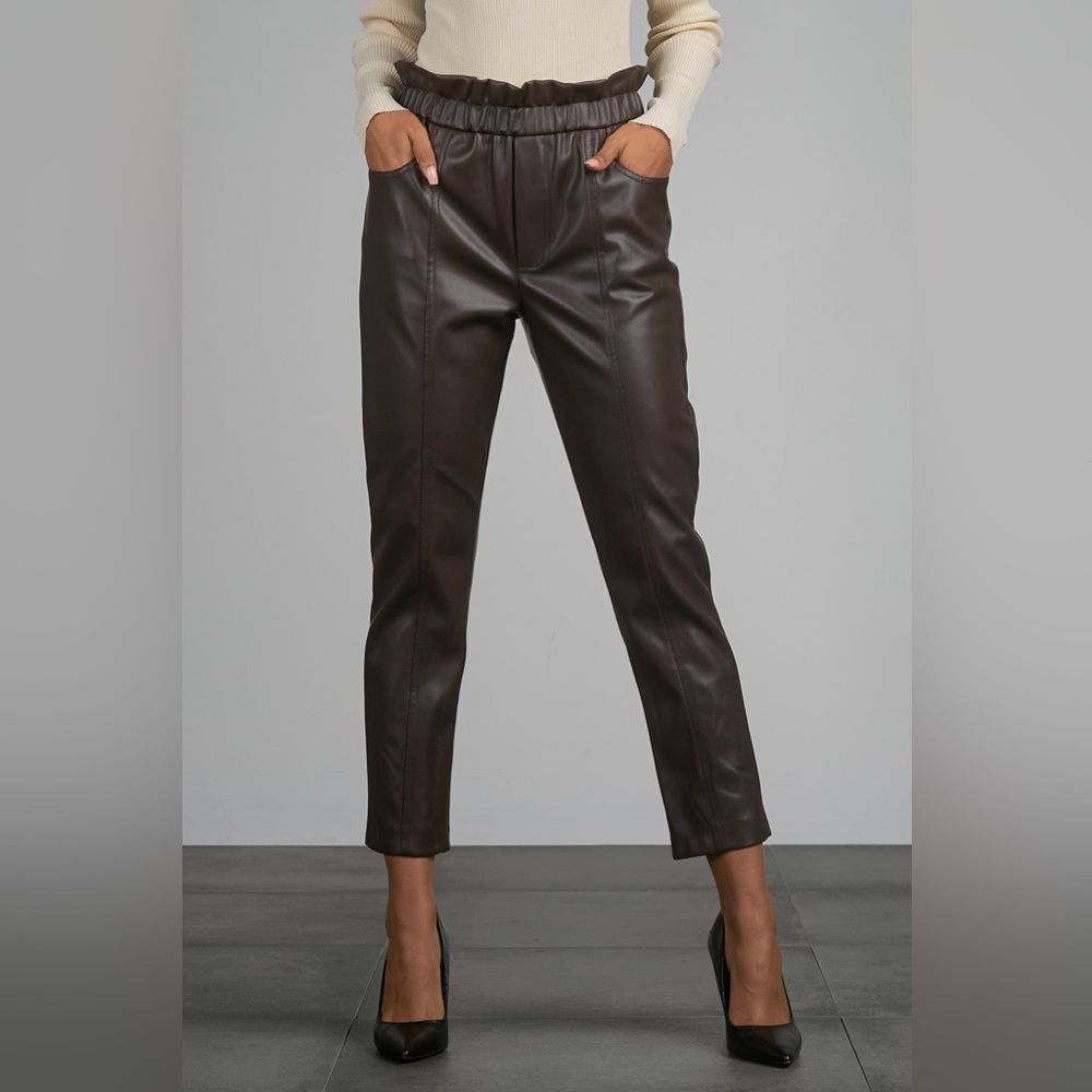 Elan Faux Leather Mocha Pants Women’s Sz M with pockets! EUC